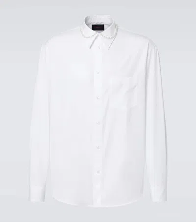 Simone Rocha Faux Pearl-embellished Cotton Poplin Shirt In White