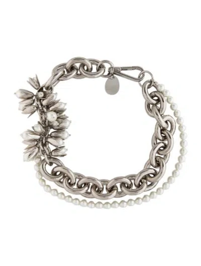 Pre-owned Simone Rocha Faux Pearl Flower Cluster Chain Necklace, 17.5" In White