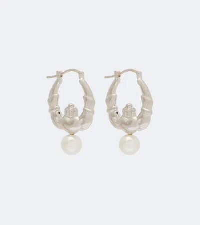 Simone Rocha Faux Pearl Hoop Earrings In Silver