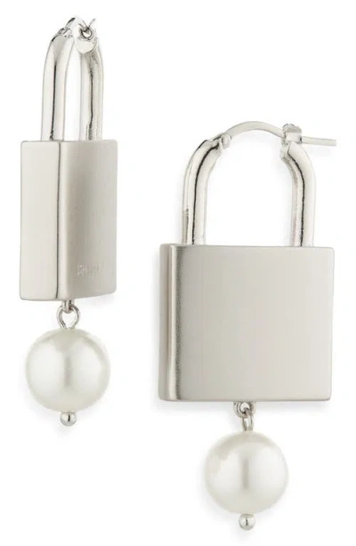 Simone Rocha Faux Pearl Padlock Earrings In Metallic