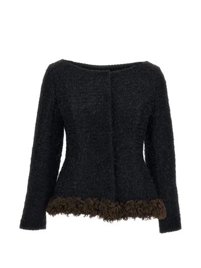 Simone Rocha Black Round Sculpt Tweed Jacket In Pattern