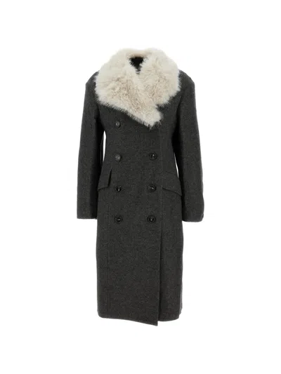 Simone Rocha Faux-fur-collar Double-breasted Coat In Gray