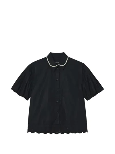 Simone Rocha Faux-pearl Broderie-anglaise Shirt In Black