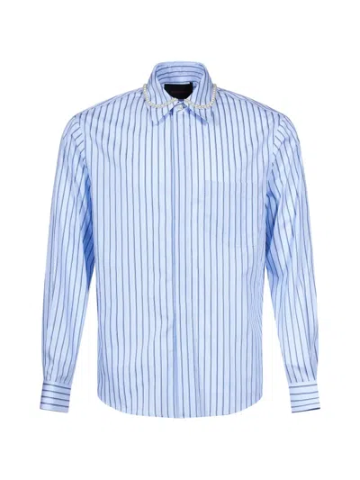 Simone Rocha Faux-pearl Embellished Striped Shirt In Blue