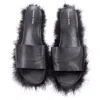 Simone Rocha Feather Trimmed Leather Flat Slides Mules In Black
