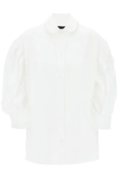 Simone Rocha Feminine White Puff Sleeve Embellished Shirt