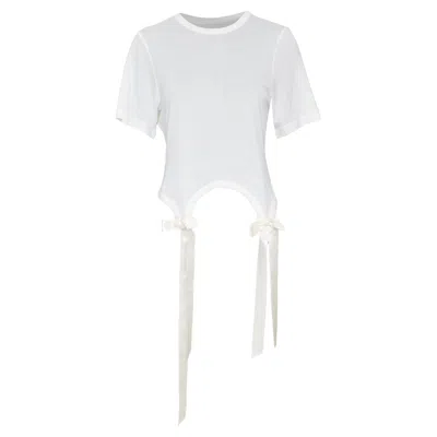 Pre-owned Simone Rocha Fine Jersey Curved Hem Bow Top Shirt In White