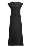 Simone Rocha Fitted Back Ruched Detail Chain Taffeta Maxi Dress In Black