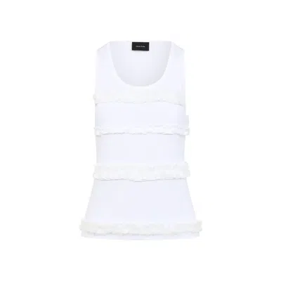 Simone Rocha Womens White Ruffle-trim Scoop-neck Cotton-jersey Tank Top