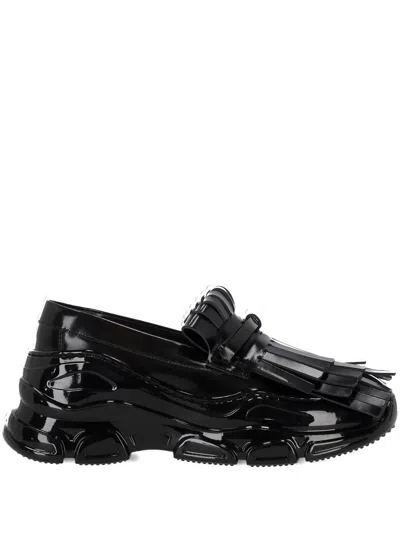 Simone Rocha Tracker Loafer Fringed Leather Sneakers In Black