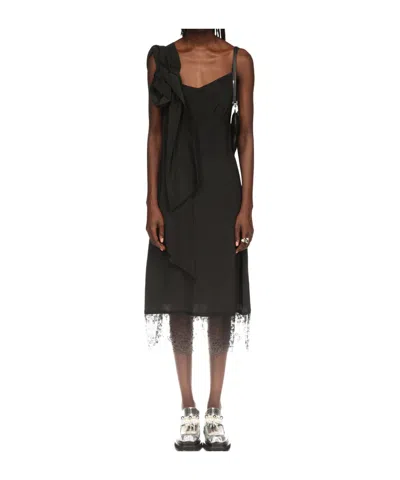 Simone Rocha Floral-appliqué Crepe Midi Dress In Black