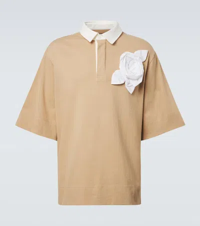 Simone Rocha Floral-appliqué Cotton Jersey Polo Shirt In Neutral