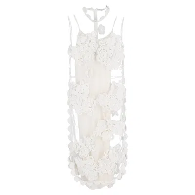 Simone Rocha Floral-applique Mesh Midi Dress In White Polyester