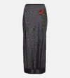 Simone Rocha Floral-appliqué Mesh Pencil Skirt In Black/black/red Multi
