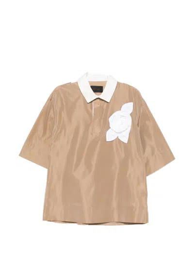 Simone Rocha Floral-appliqué Polo Shirt In Brown