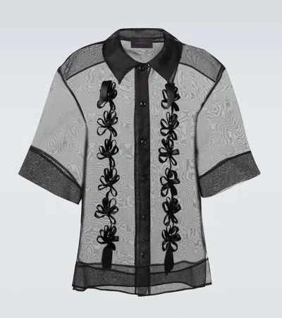 Simone Rocha Floral-appliqué Sheer Silk Shirt In Black