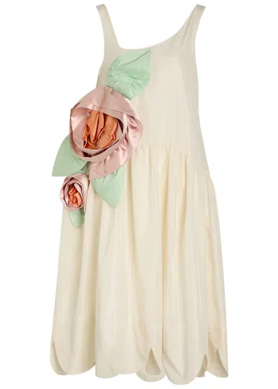 Simone Rocha Floral-appliquéd Taffeta Midi Dress In White