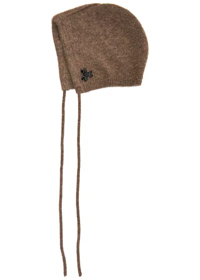 Simone Rocha Floral Crystal-embellished Cashmere Bonnet In Black