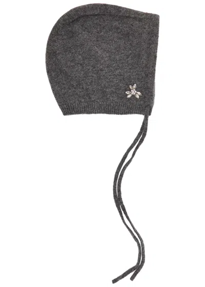 Simone Rocha Floral Crystal-embellished Cashmere Bonnet In Gray