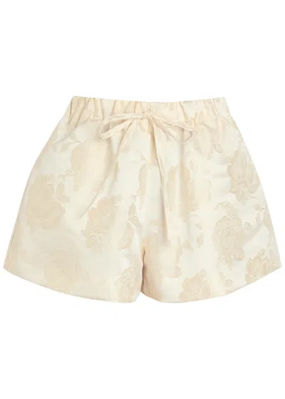 Simone Rocha Floral-jacquard Satin Shorts In Brown