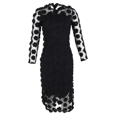 Simone Rocha Floral Lace Midi Dress In Black Polyester