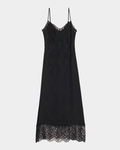 Simone Rocha Floral-jacquard Silk-satin Midi Slip Dress In Black