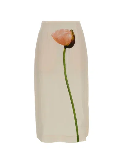 Simone Rocha Floral Midi Skirt In Neutral