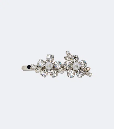 Simone Rocha Floral Mini Crystal-embellished Barrette In Silver