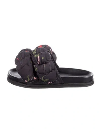 Pre-owned Simone Rocha Floral Print Braided Accents Slides In Black