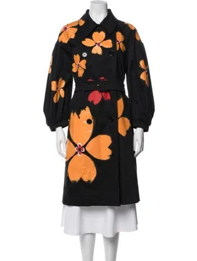 Pre-owned Simone Rocha Floral Print Coat In Black
