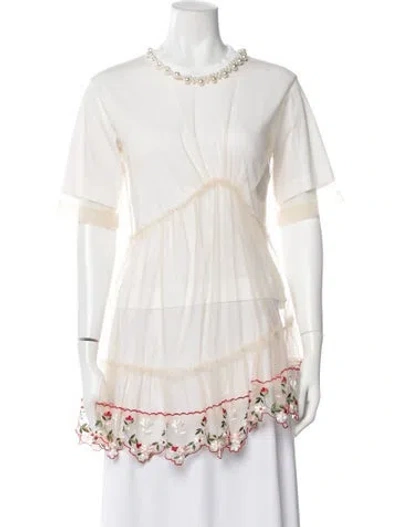 Pre-owned Simone Rocha Floral Print Crew Neck Blouse In Neutrals