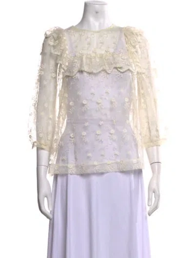 Pre-owned Simone Rocha Floral Print Crew Neck Blouse In Neutrals