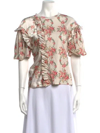 Pre-owned Simone Rocha Floral Print Crew Neck Blouse In Neutrals