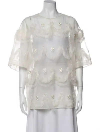 Pre-owned Simone Rocha Floral Print Crew Neck Blouse In Neutrals