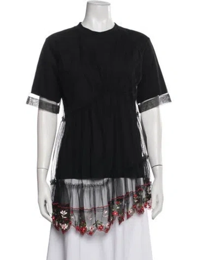 Pre-owned Simone Rocha Floral Print Crew Neck Top In Black/red
