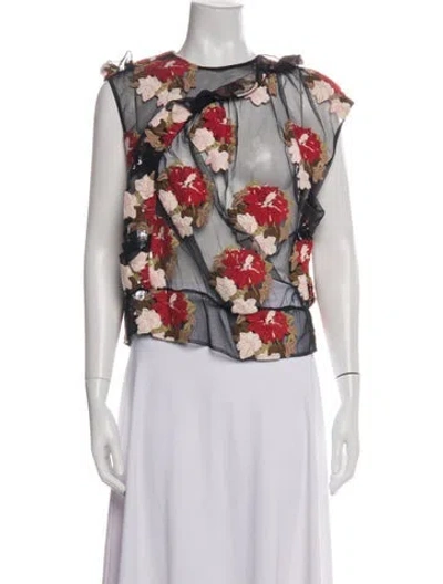 Pre-owned Simone Rocha Floral Print Crew Neck Top In Multi