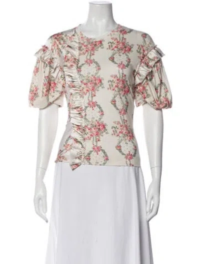 Pre-owned Simone Rocha Floral Print Crew Neck Top In Neutral