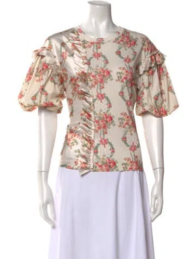 Pre-owned Simone Rocha Floral Print Crew Neck Top In Neutral