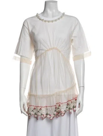 Pre-owned Simone Rocha Floral Print Crew Neck Top In Neutrals