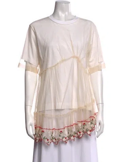 Pre-owned Simone Rocha Floral Print Crew Neck Top In Neutrals