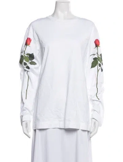 Pre-owned Simone Rocha Floral Print Crew Neck Top In White