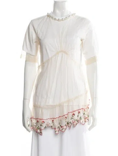 Pre-owned Simone Rocha Floral Print Crew Neck Top In White