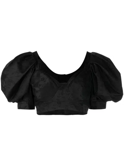 Simone Rocha Floral-print Crop Top In Black