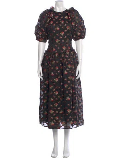 Pre-owned Simone Rocha Floral Print Long Dress In Black