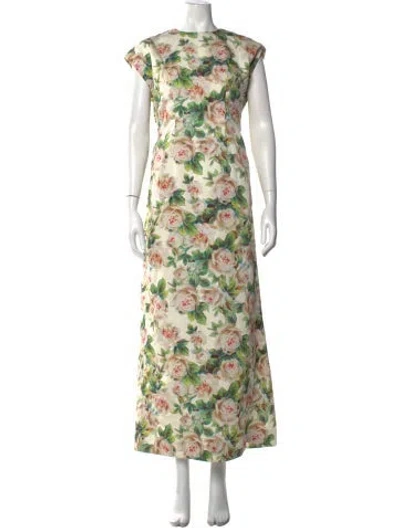 Pre-owned Simone Rocha Floral Print Long Dress In Green