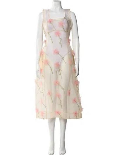 Pre-owned Simone Rocha Floral Print Long Dress In Neutral