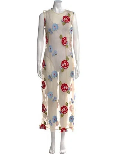 Pre-owned Simone Rocha Floral Print Long Dress W/ Tags In Neutral