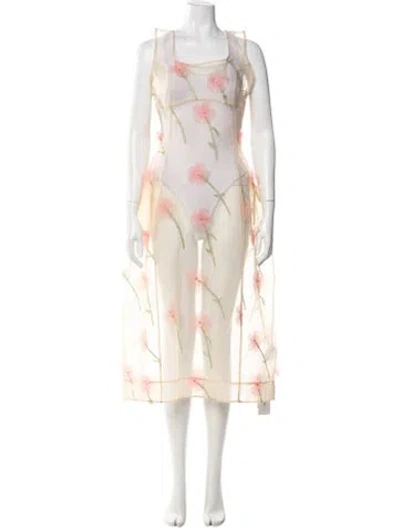 Pre-owned Simone Rocha Floral Print Long Dress W/ Tags In Neutral