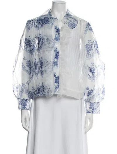 Pre-owned Simone Rocha Floral Print Long Sleeve Blouse In Blue/white