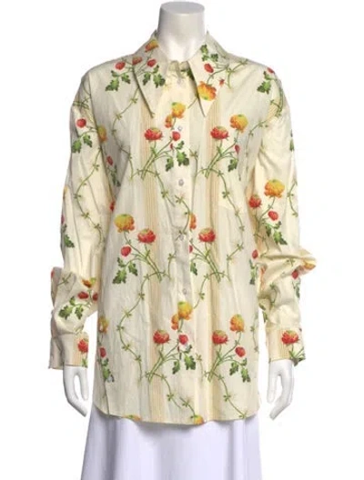 Pre-owned Simone Rocha Floral Print Long Sleeve Button-up Top In Neutral